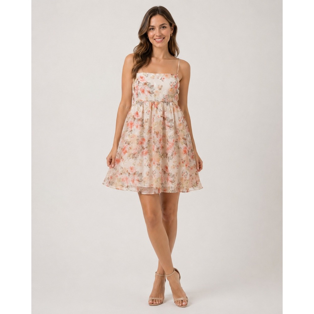 Vintage Y2K Windsor Babydoll Dress Womens M White Orange Floral Garden Fairy